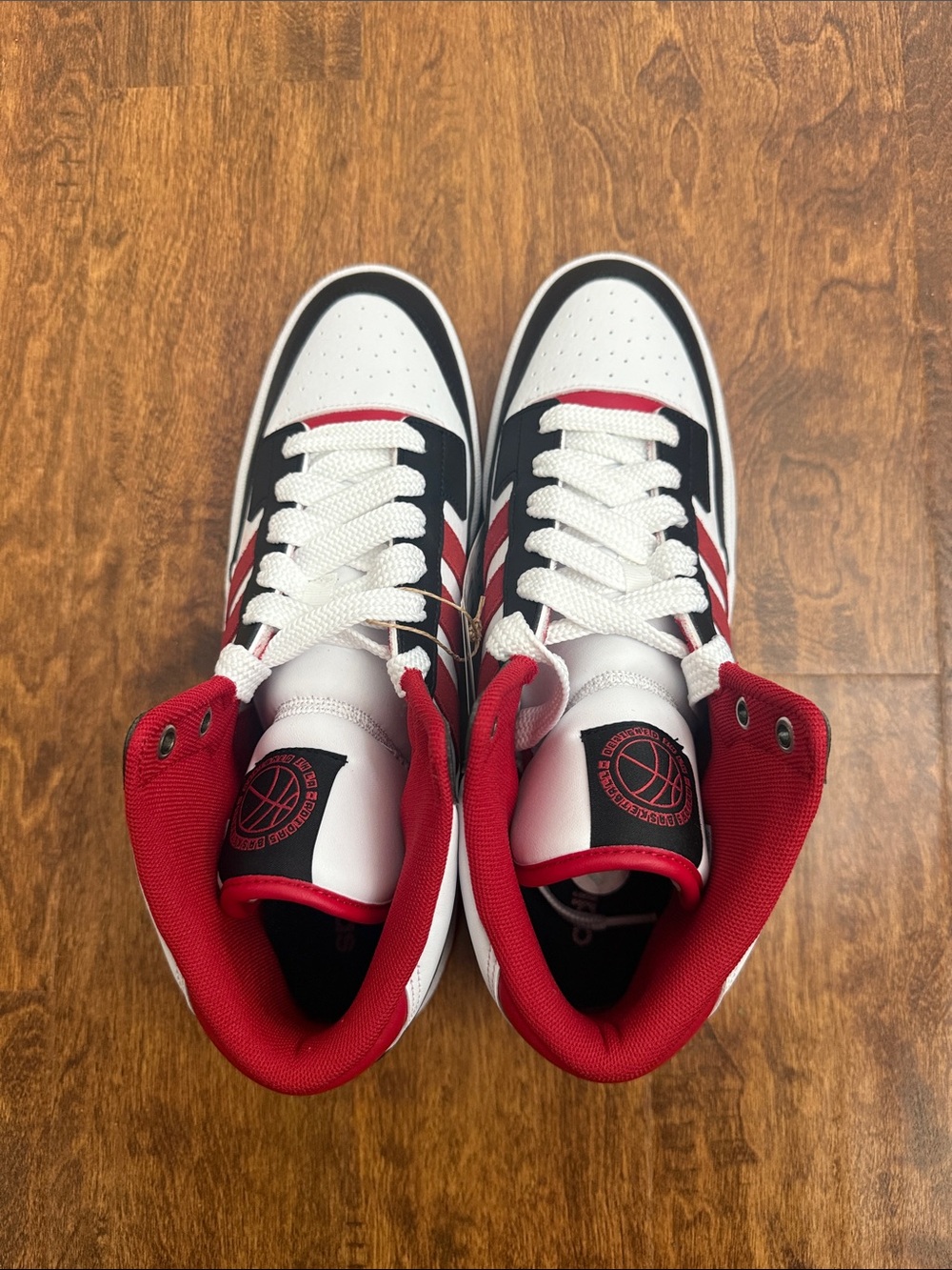 adidas High-Top Sneakers in White, Red & Black - Picture 6 of 14